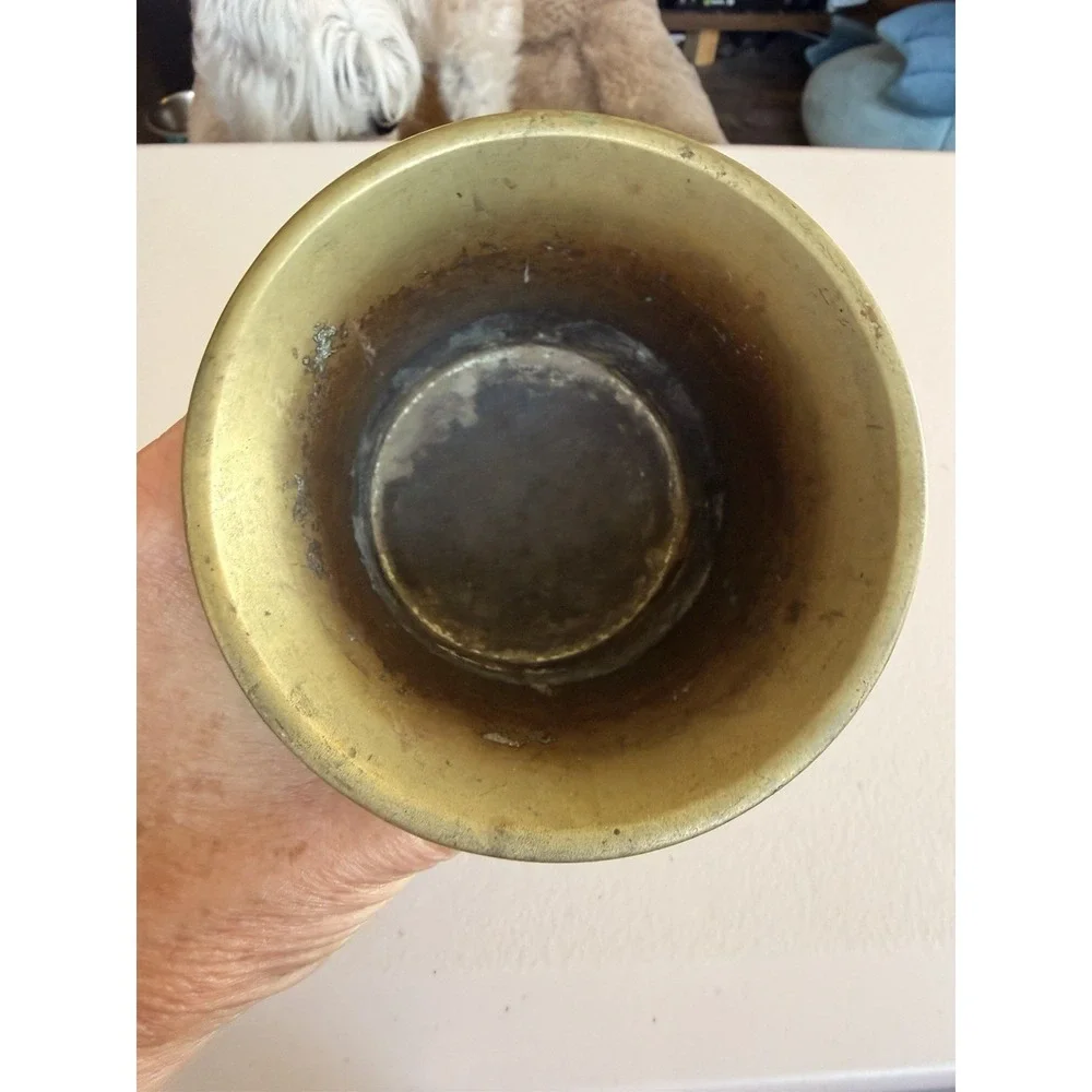 Antique Art Nouveau Brass Cachepot Iris Floral Footed Jardiniere Planter Vase